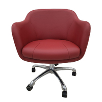 Salon Customer Chair Arm Rest Round 201 Hydraulic Swivel Leather PU Red