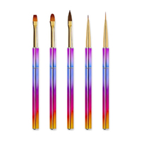 Rainbow Nail Art Drawing UV Gel Paint Fine Line & Gel Brush Kit 5pcs