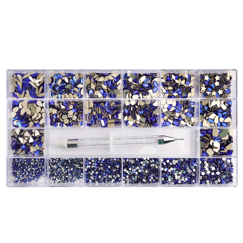 Rhinestone Diamond Glass Blue Sapphire AB Mixed Multi Shape Kit Box